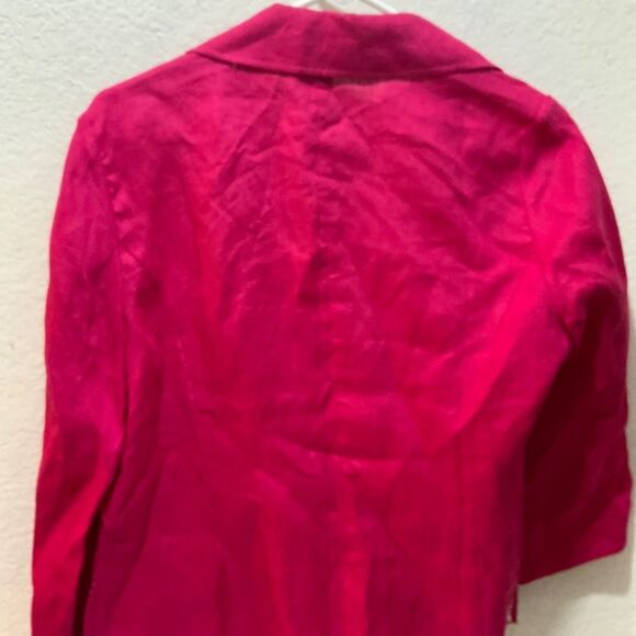 Chicos Sz 1(M 8) Open Jacket Blazer Coat LINEN Floral Raspberry Pink - Picture 5 of 12